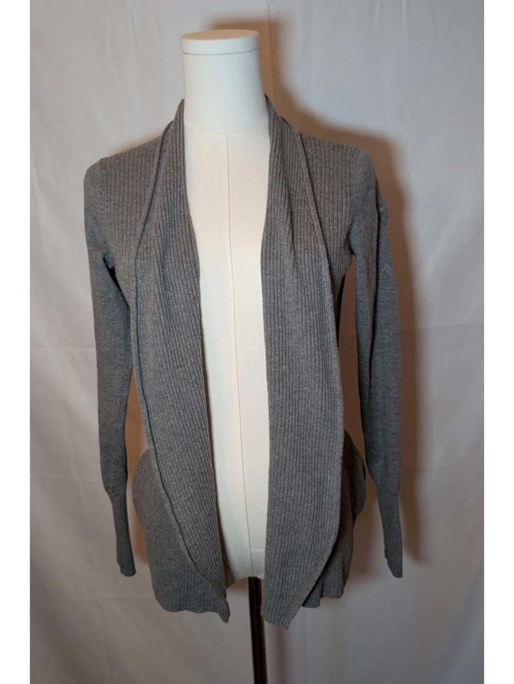 Port Authority Ladies Small Gray Ribbed Open Front Cardigan- Nameon Branded